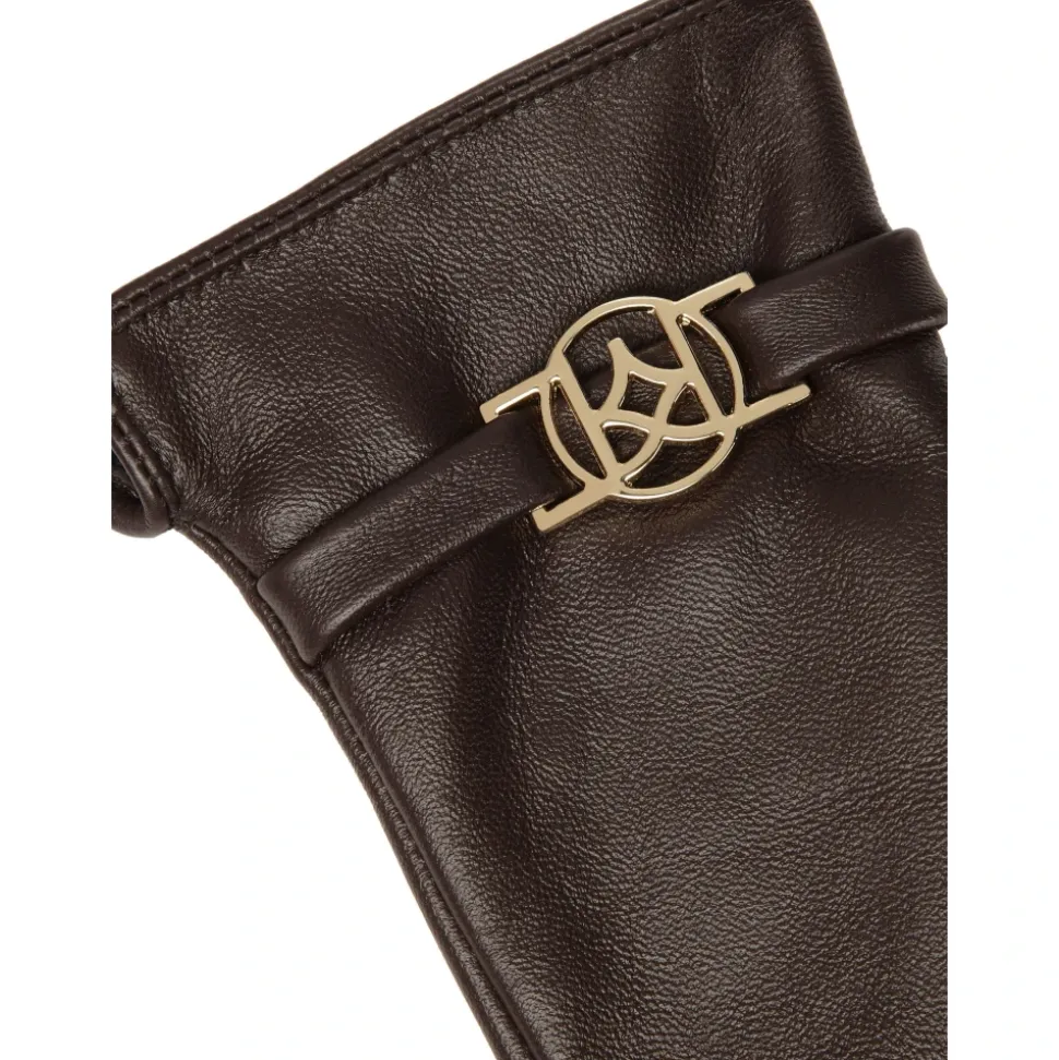 Braune Lederhandschuhe mit Monogramm