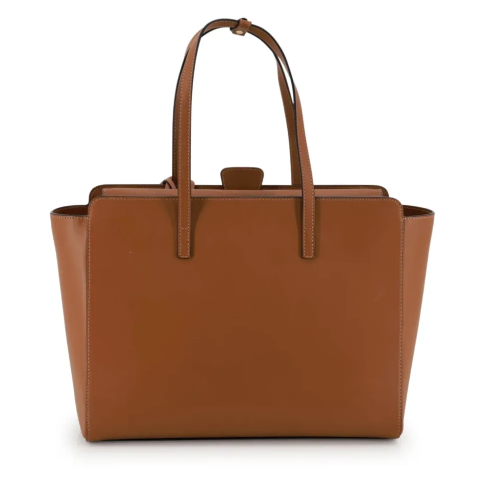 Braune Leder-Schultertasche mit Gold-Details