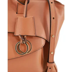 Braune Leder-Schultertasche mit Gold-Details
