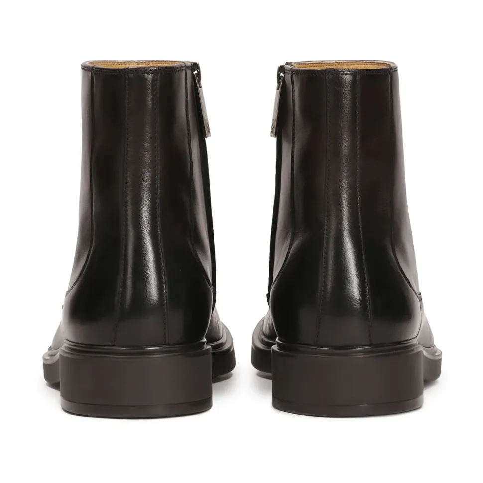 Braune Lederstiefeletten mit Reißverschluss