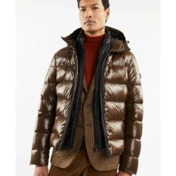 Braune Pufferjacke mit Kapuze