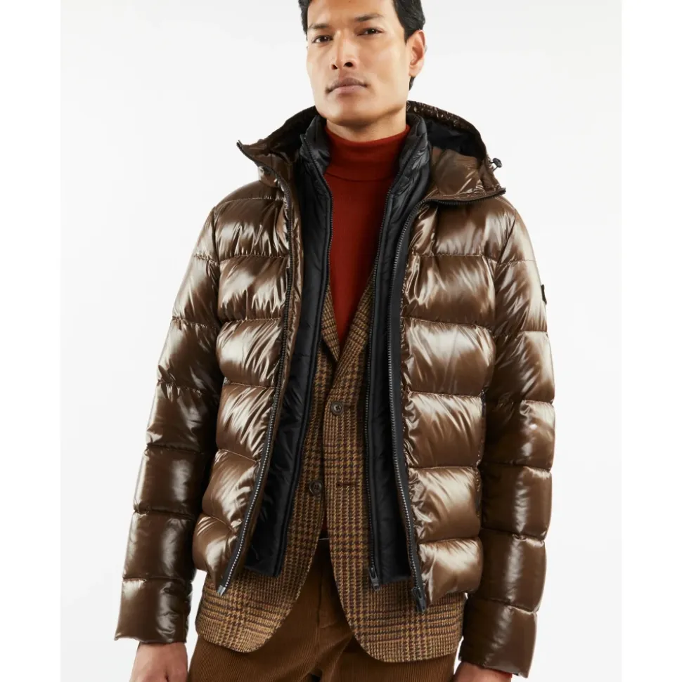 Braune Pufferjacke mit Kapuze