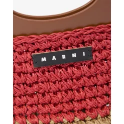 Braune Raffia und Kunstleder Umhängetasche
