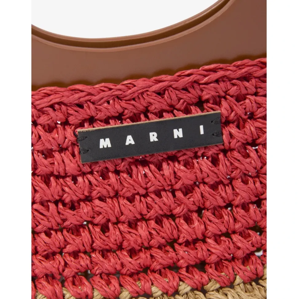 Braune Raffia und Kunstleder Umhängetasche
