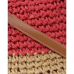 Braune Raffia und Kunstleder Umhängetasche