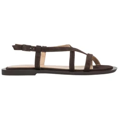 Braune Sandalen für Damen aus echtem Veloursleder mit einem überkreuzten Riemen
