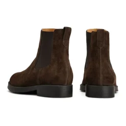 Braune Wildleder Chelsea Stiefel Niedriger Absatz