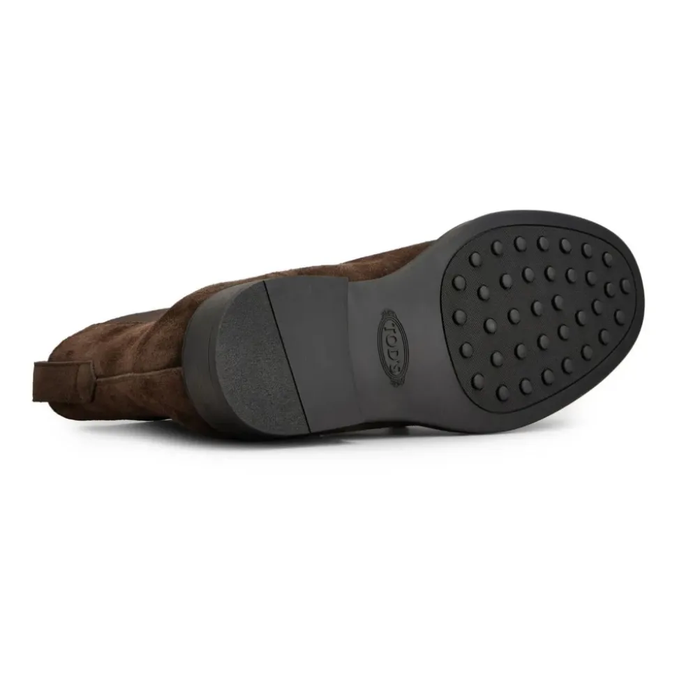 Braune Wildleder Chelsea Stiefel Niedriger Absatz