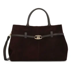 Braune Wildlederhandtasche mit trapezförmiger Form