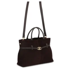 Braune Wildlederhandtasche mit trapezförmiger Form