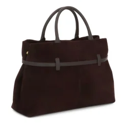 Braune Wildlederhandtasche mit trapezförmiger Form