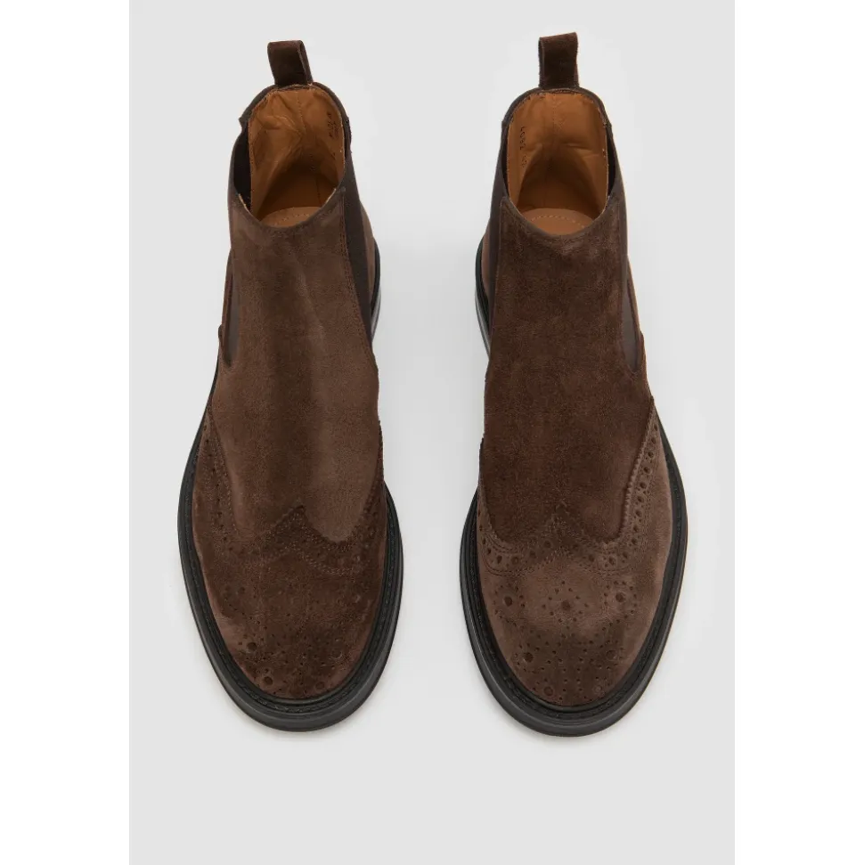 Brauner Wildleder Chelsea Boot mit Perforiertem Detail