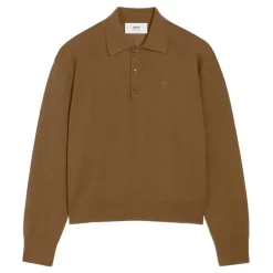Braunes Wollseiden-Poloshirt