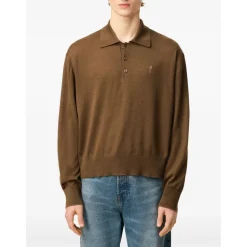 Braunes Wollseiden-Poloshirt
