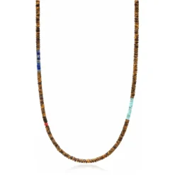 Brown Tiger Eye Heishi Necklace with Blue Lapis and Turquoise