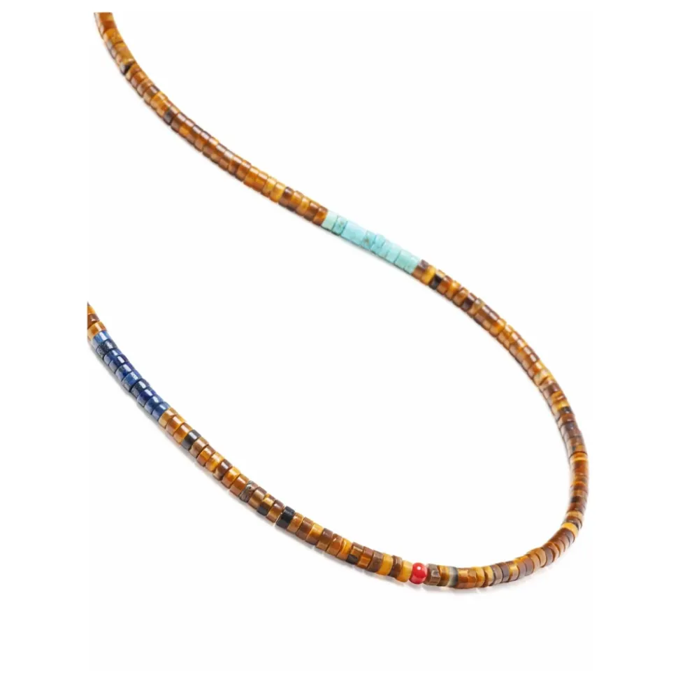 Brown Tiger Eye Heishi Necklace with Blue Lapis and Turquoise