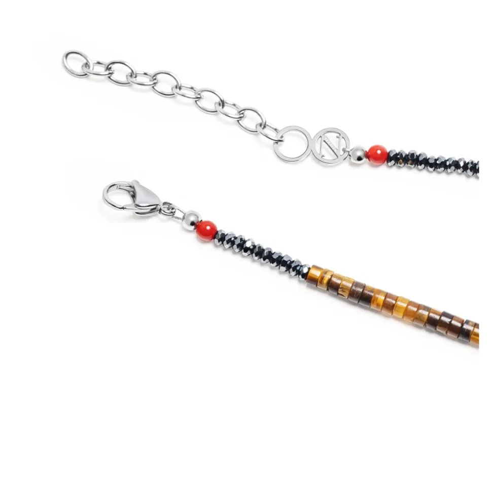 Brown Tiger Eye Heishi Necklace with Blue Lapis and Turquoise