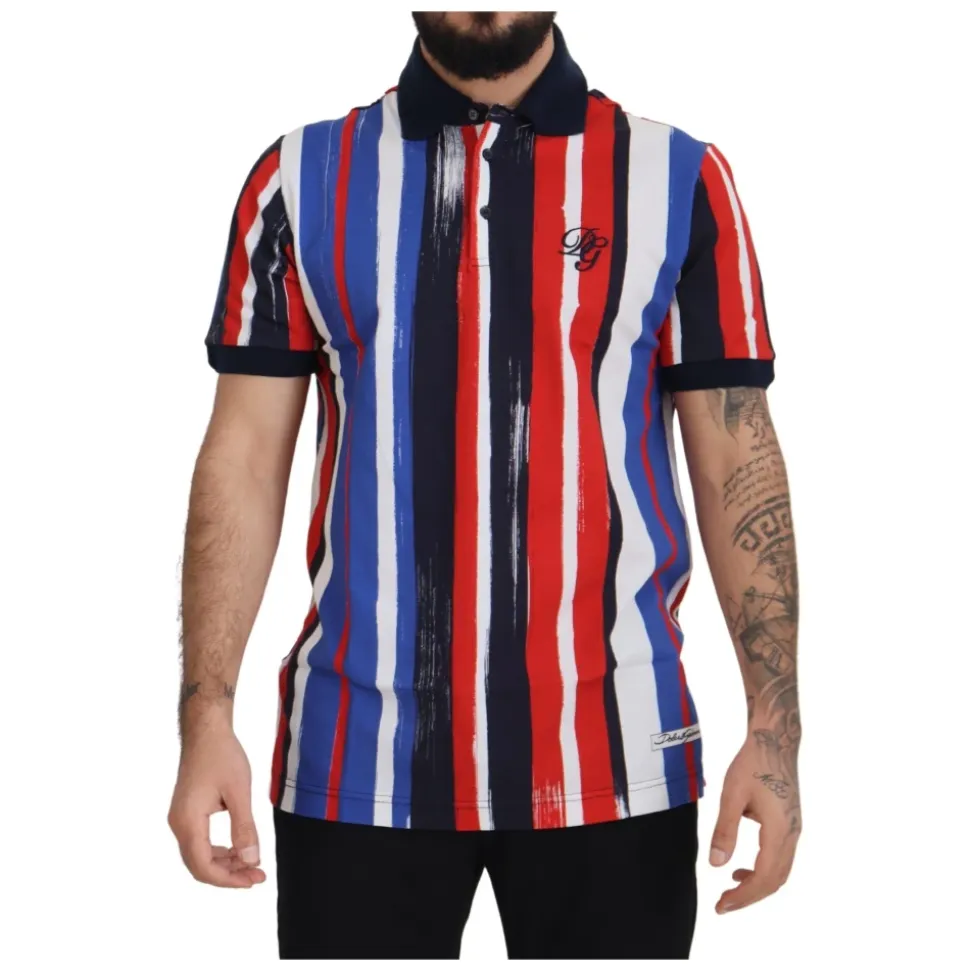 Bunt gestreiftes Baumwoll-Polo-T-Shirt