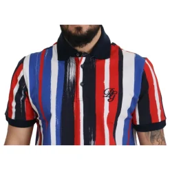 Bunt gestreiftes Baumwoll-Polo-T-Shirt