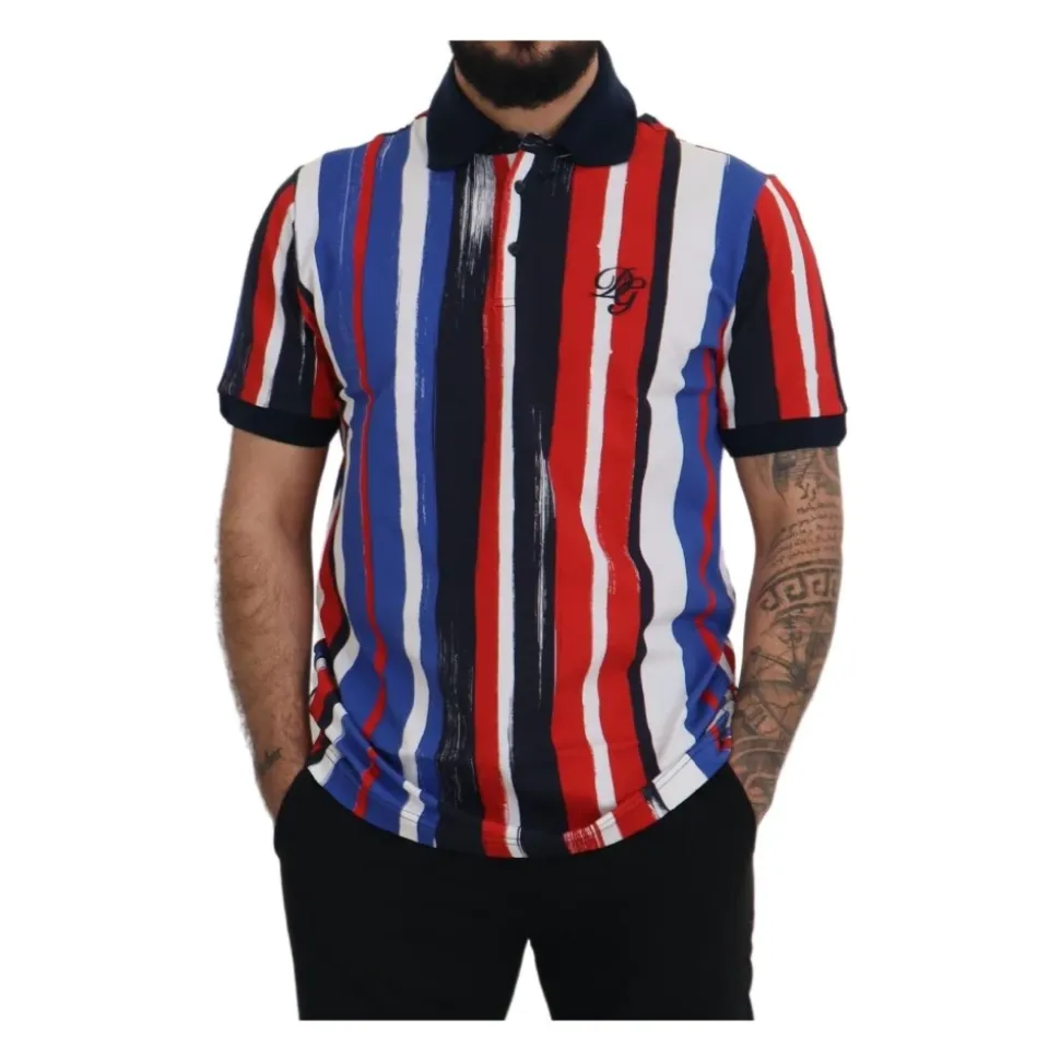 Bunt gestreiftes Baumwoll-Polo-T-Shirt