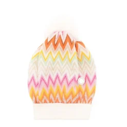 Bunte Zigzag Beanie mit Pompom