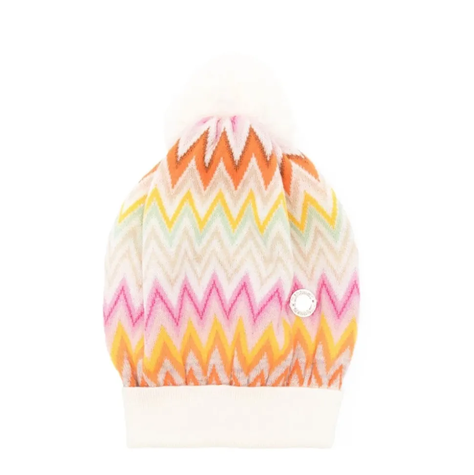 Bunte Zigzag Beanie mit Pompom