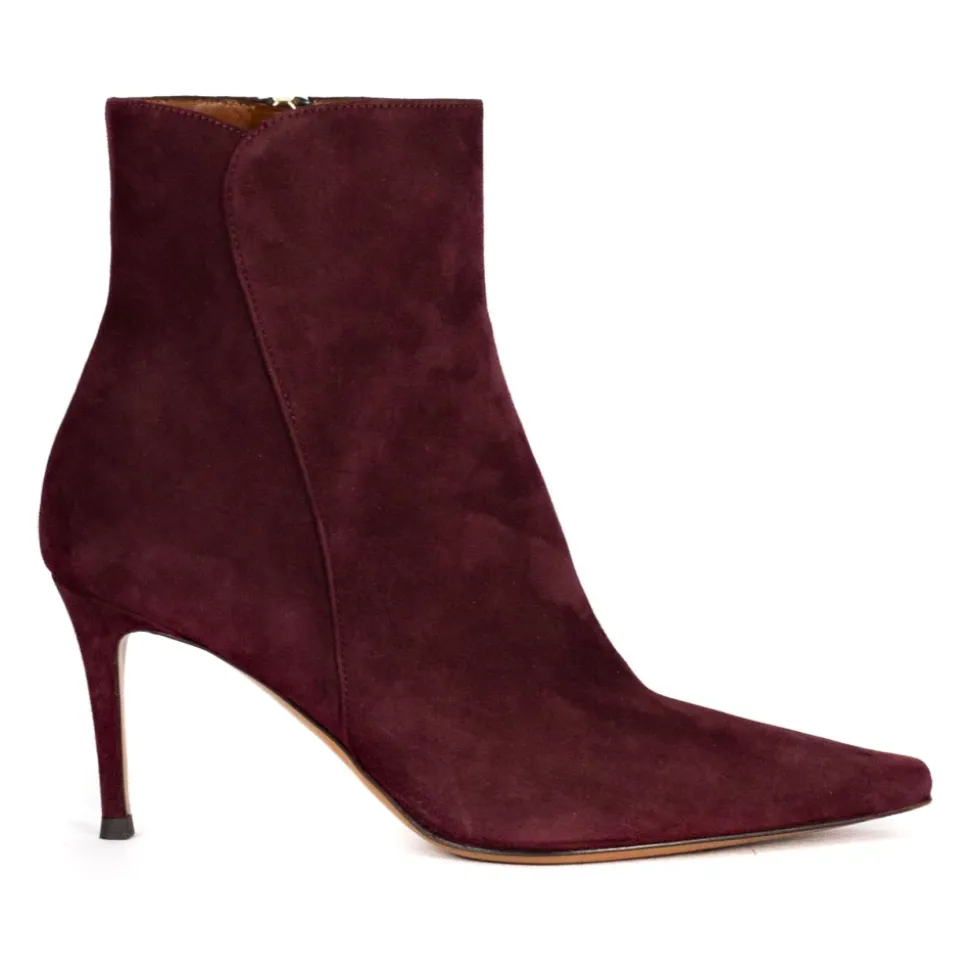 Burgund Wildleder Stiefeletten mit 7cm Absatz
