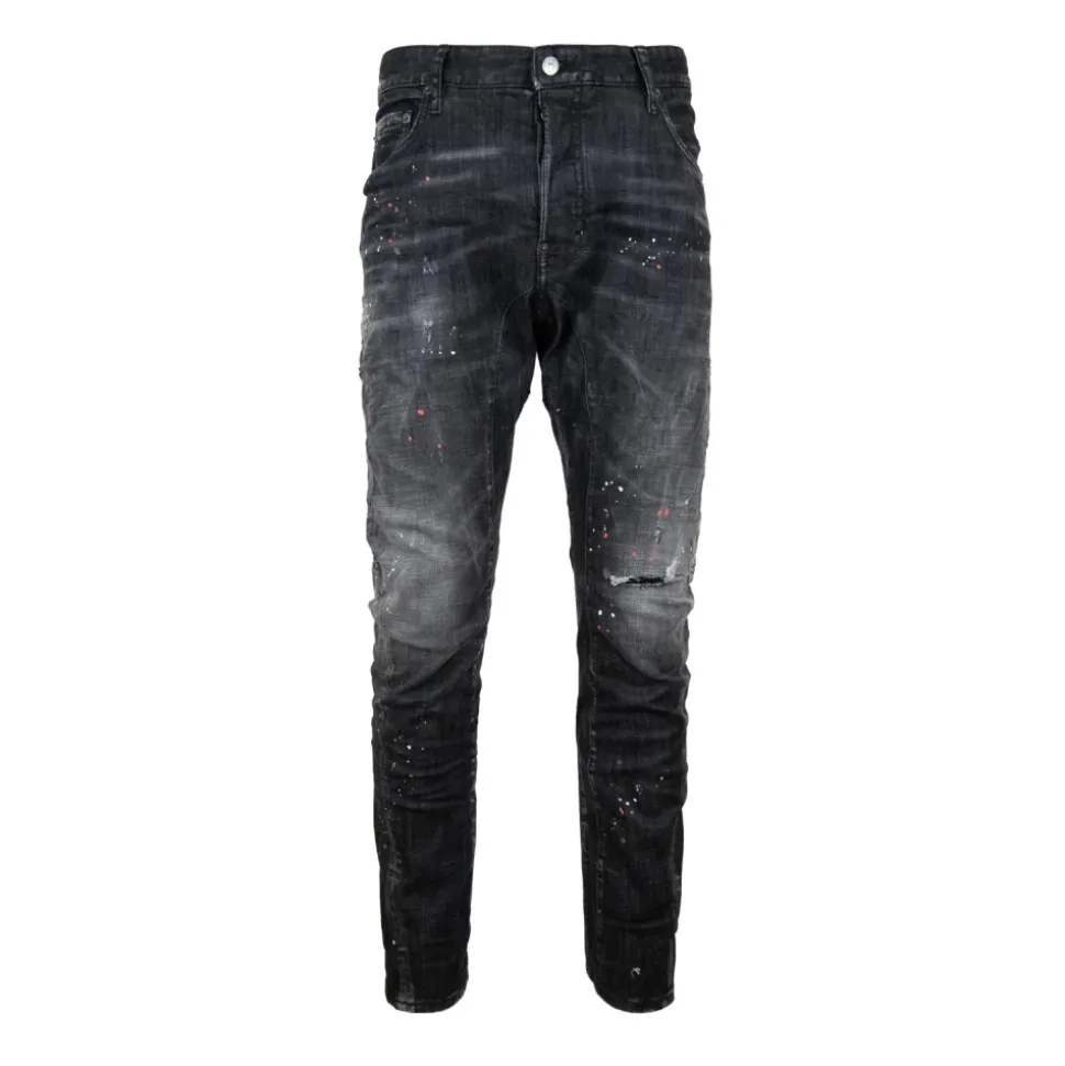 Button Jeans mit Lederpatch