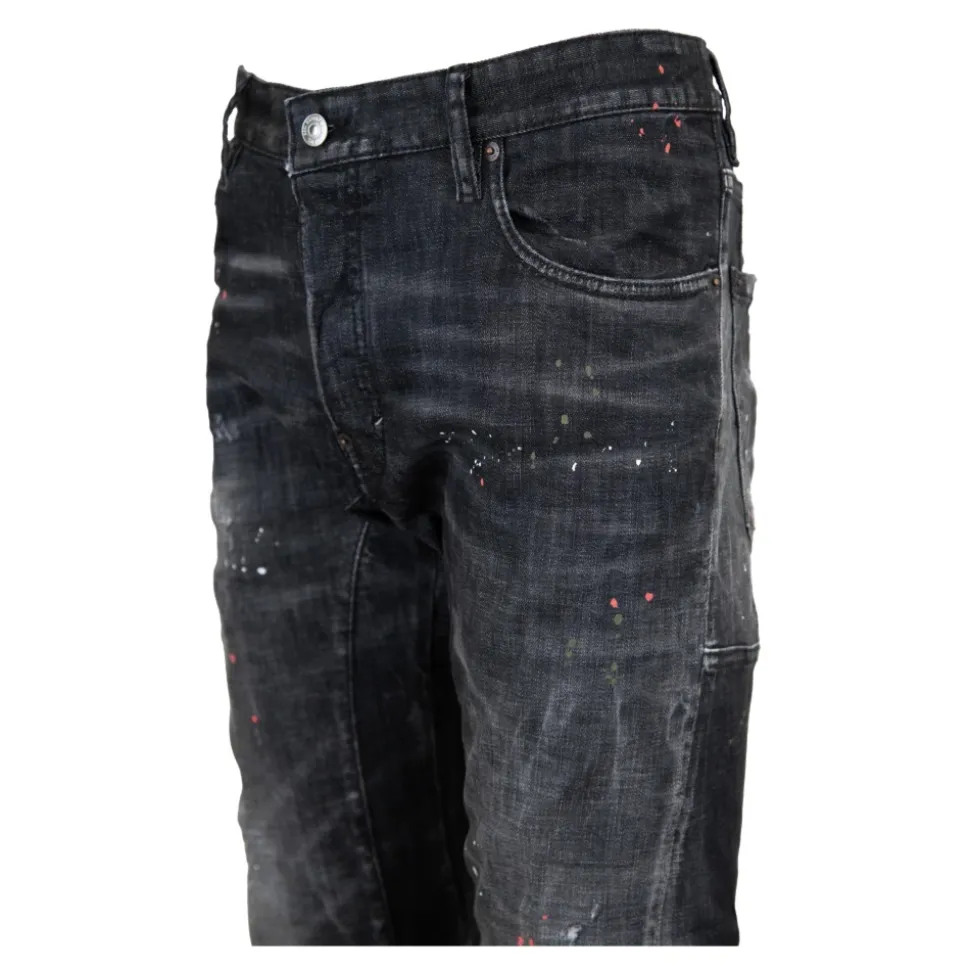 Button Jeans mit Lederpatch