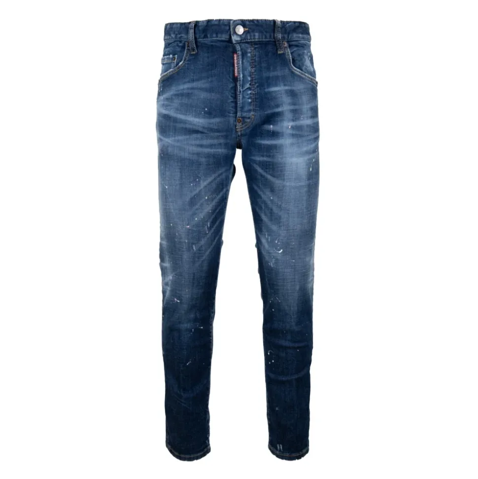 Button Jeans mit Lederpatch