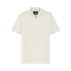 Camel Natural Poloshirt mit Reißverschluss am Hals aus Baumwolle und Seide