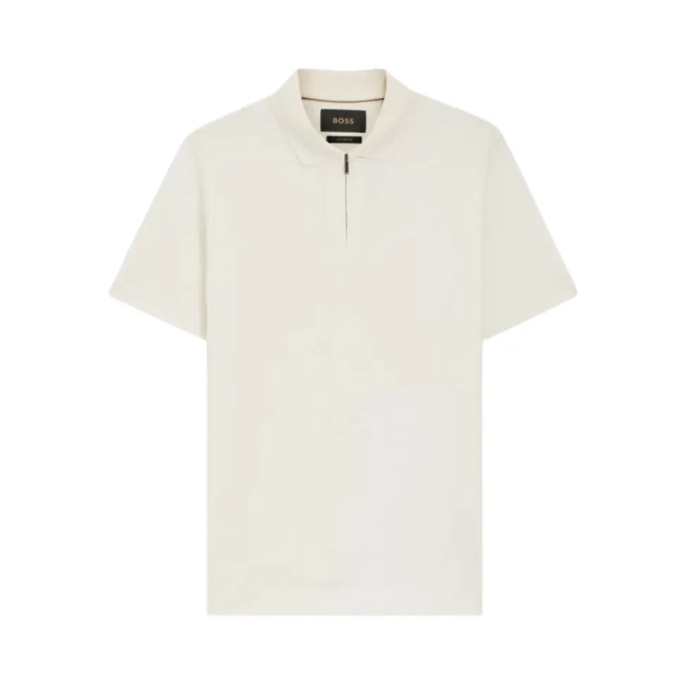 Camel Natural Poloshirt mit Reißverschluss am Hals aus Baumwolle und Seide