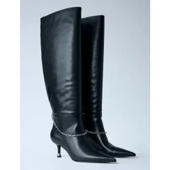 Chain Detail Kniehohe Lederstiefel