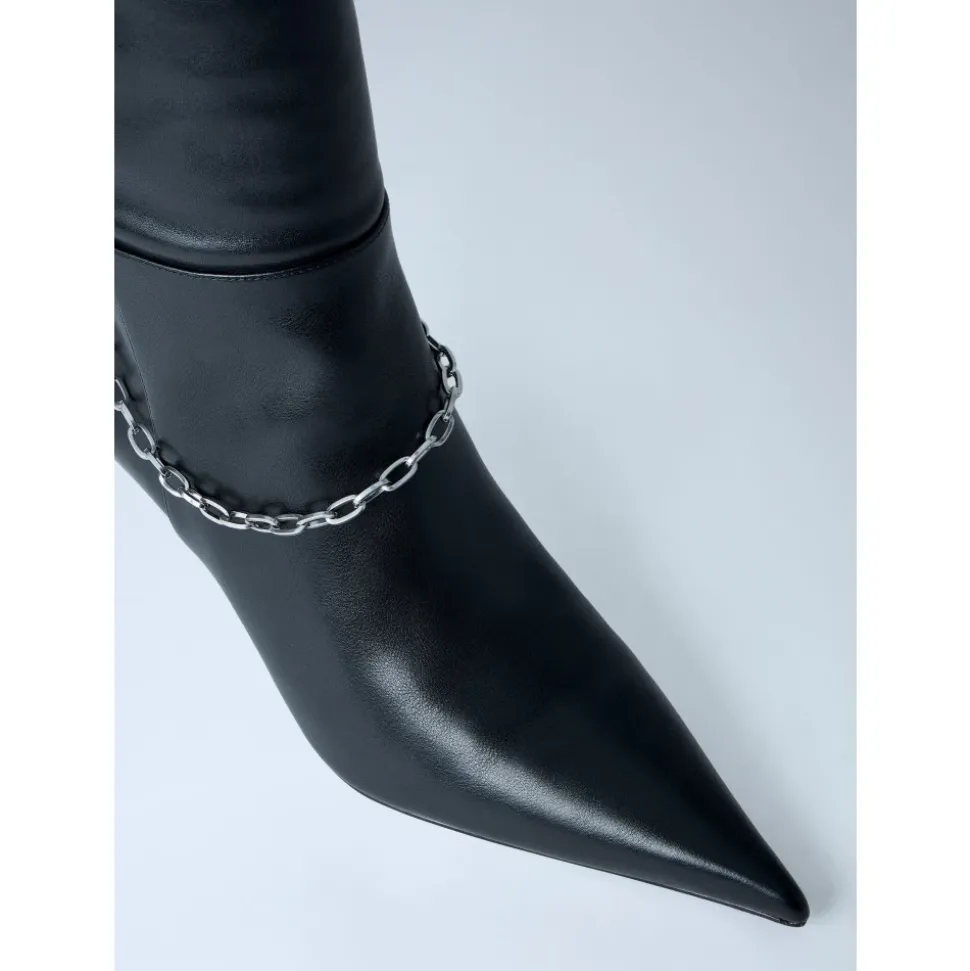 Chain Detail Kniehohe Lederstiefel