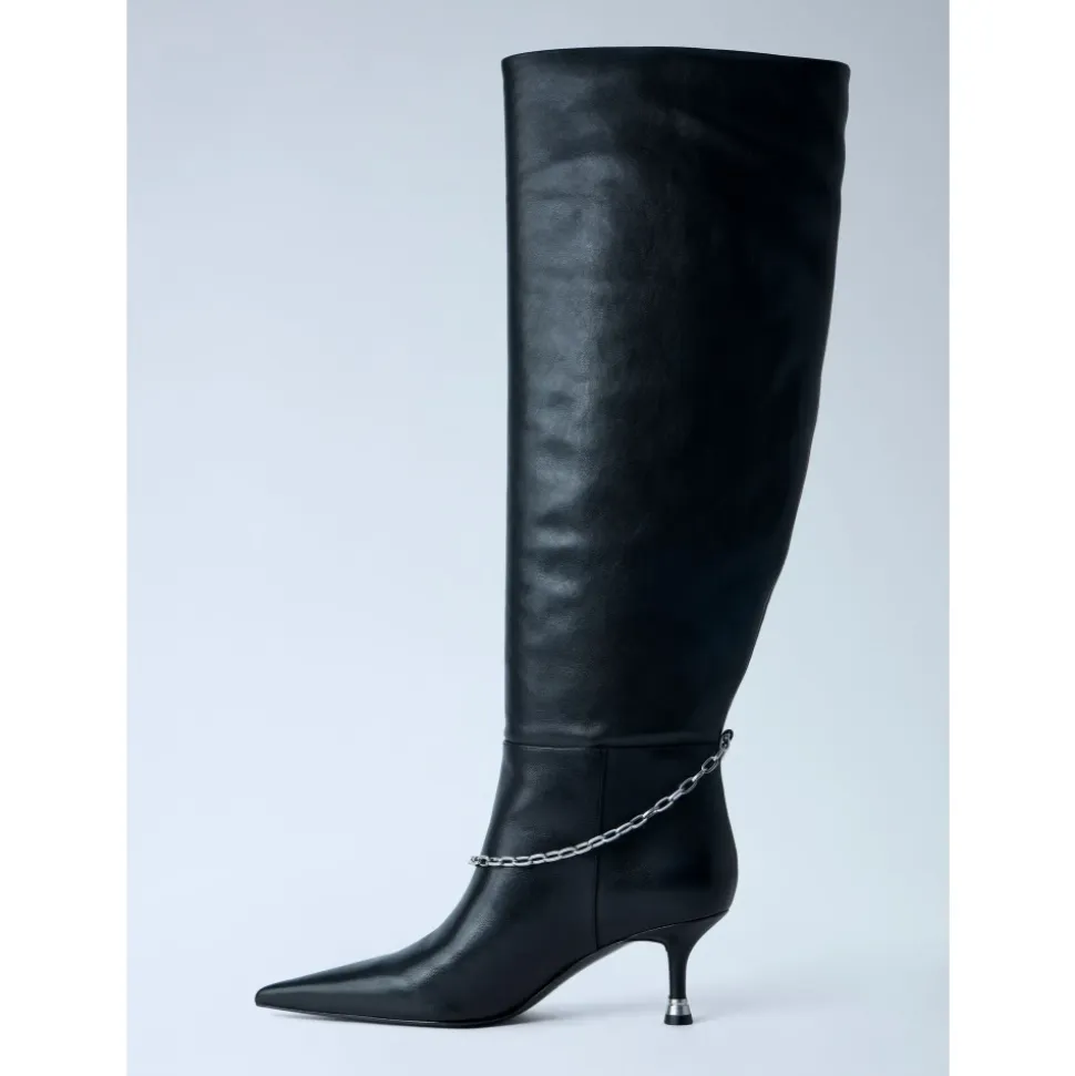 Chain Detail Kniehohe Lederstiefel
