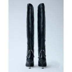 Chain Detail Kniehohe Lederstiefel