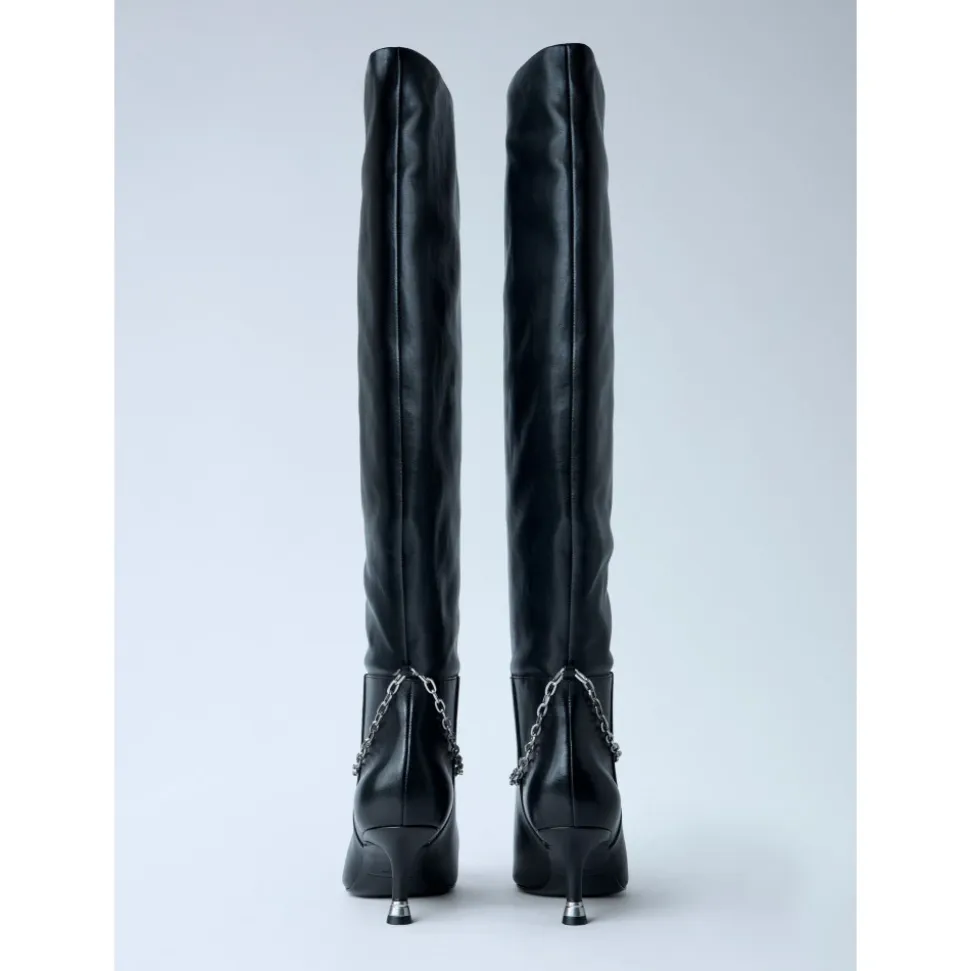 Chain Detail Kniehohe Lederstiefel