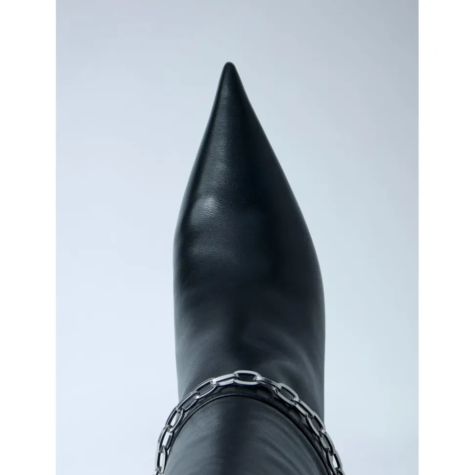 Chain Detail Kniehohe Lederstiefel