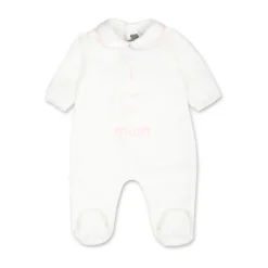 Chenille Babygrow mit rosa Kragen