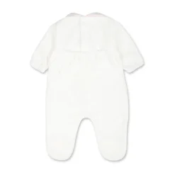 Chenille Babygrow mit rosa Kragen