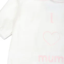 Chenille Babygrow mit rosa Kragen