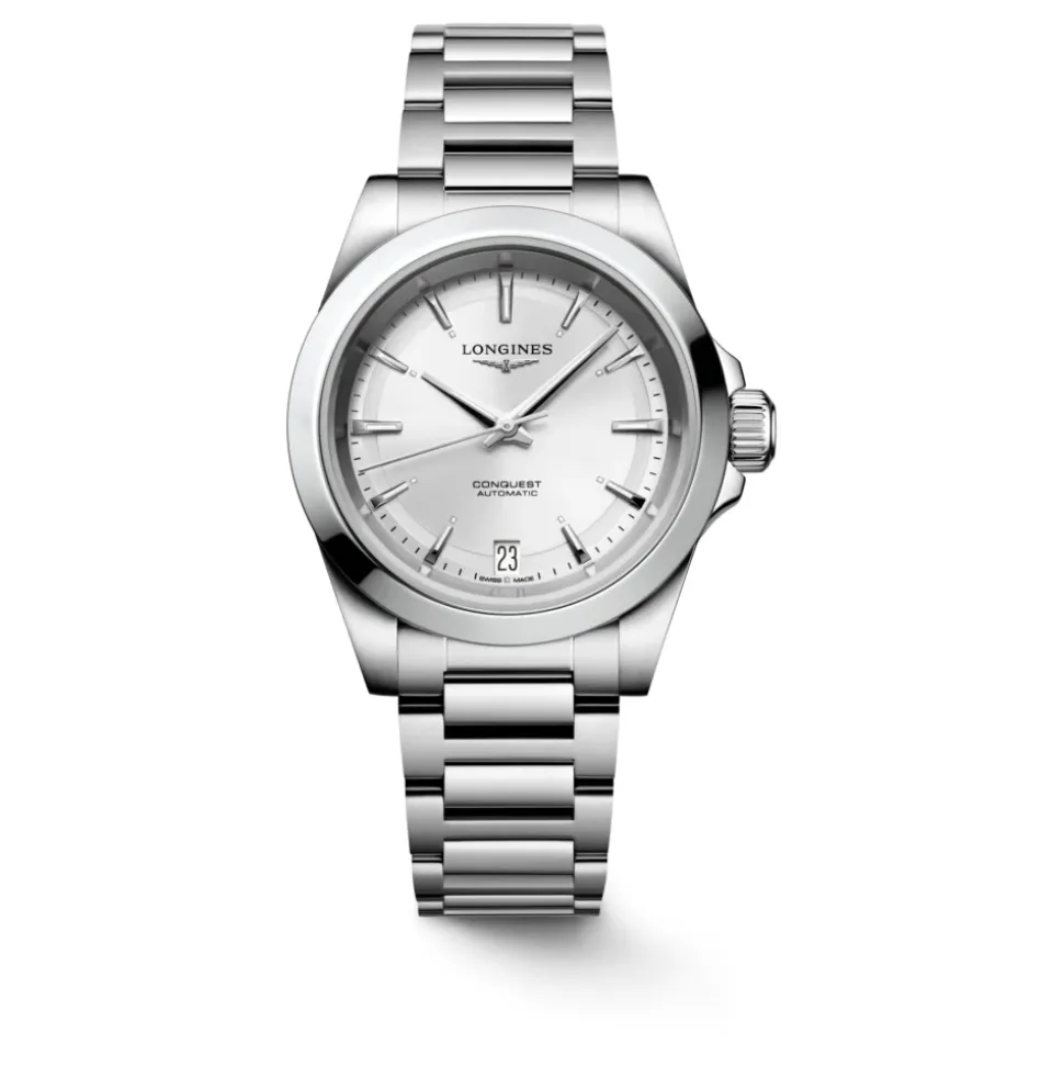 CONQUEST Silbernes Sonnenstrahl-Zifferblatt Stahl Uhr