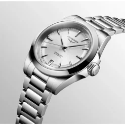 CONQUEST Silbernes Sonnenstrahl-Zifferblatt Stahl Uhr