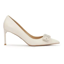 Creme Strass-Schleifen-Pumps