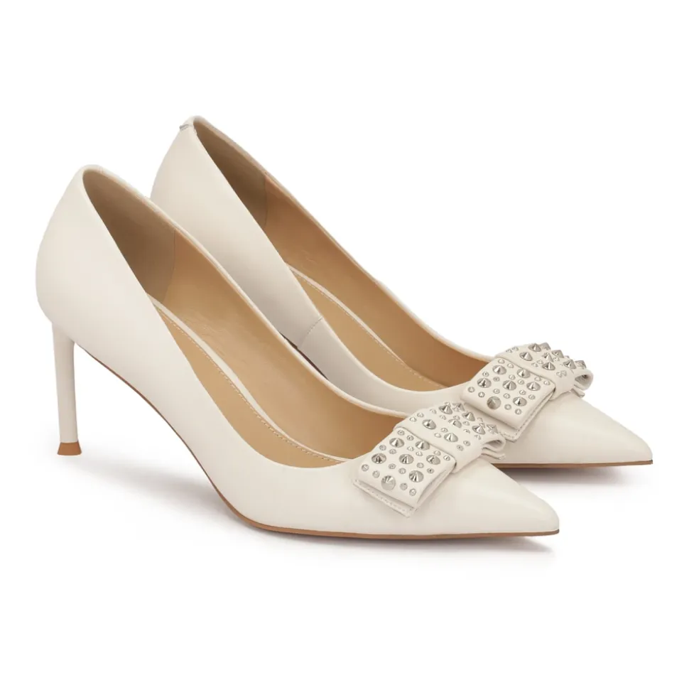 Creme Strass-Schleifen-Pumps