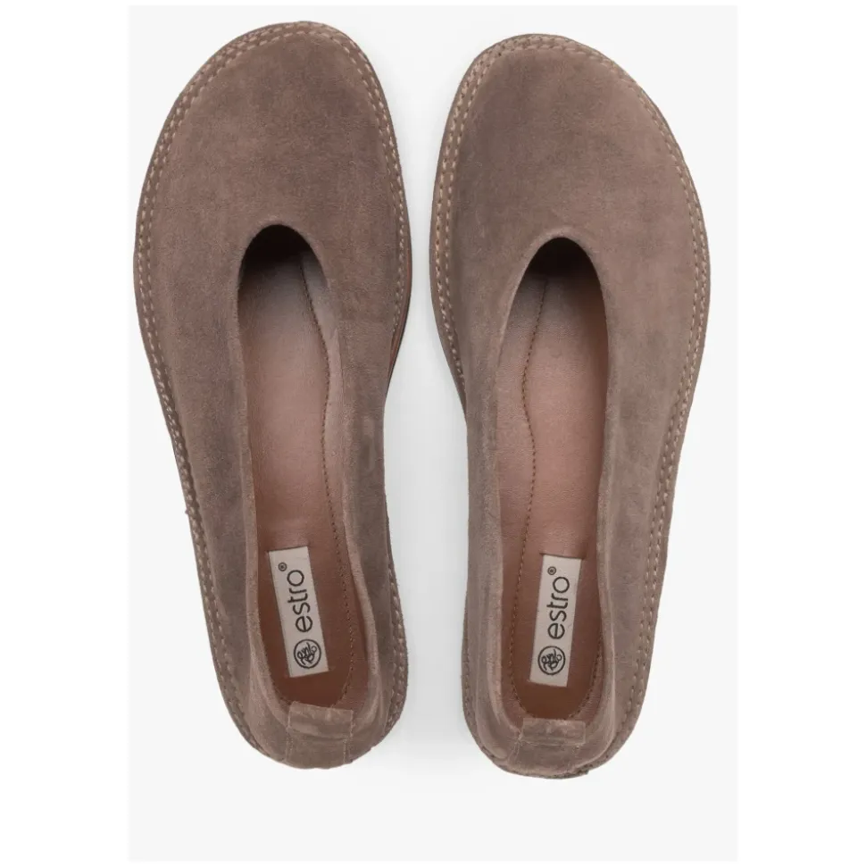 Damen Dunkel Beige Weiche Velours Ballerinas