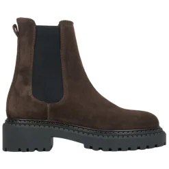Damen Saddle Brown Platform Chelsea Boots aus echtem italienischem Velours