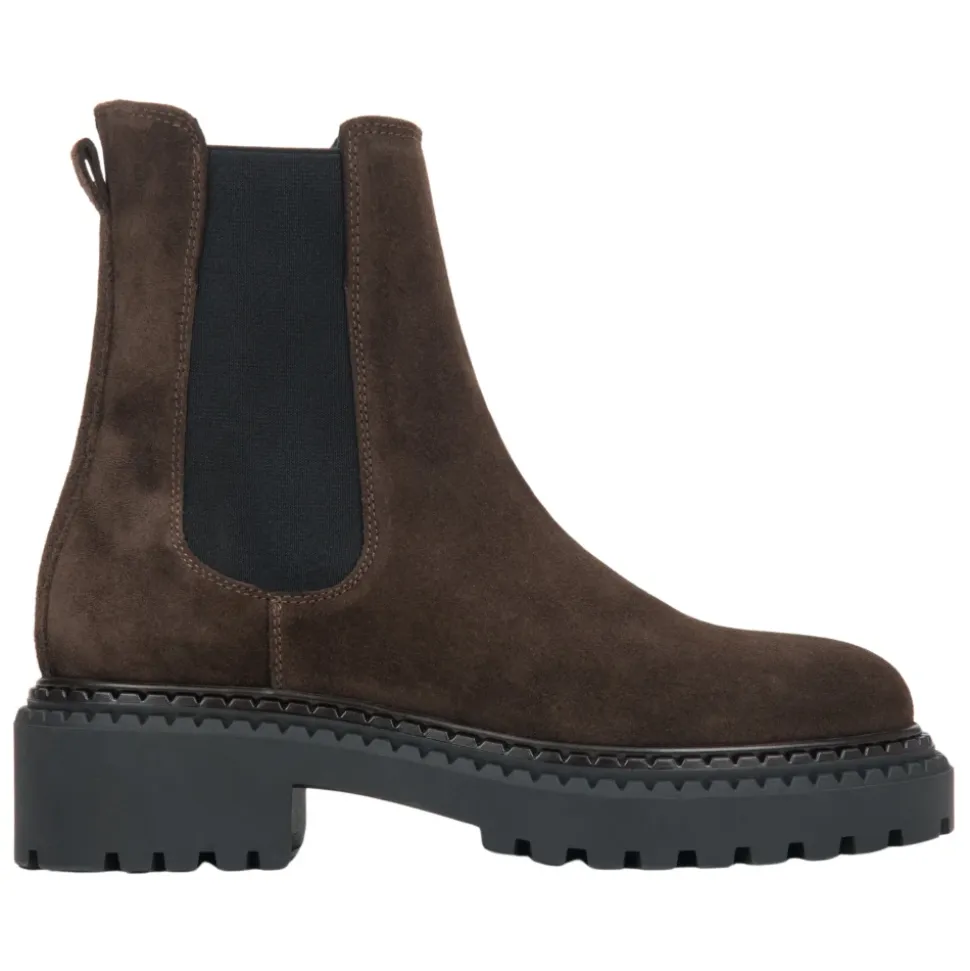 Damen Saddle Brown Platform Chelsea Boots aus echtem italienischem Velours