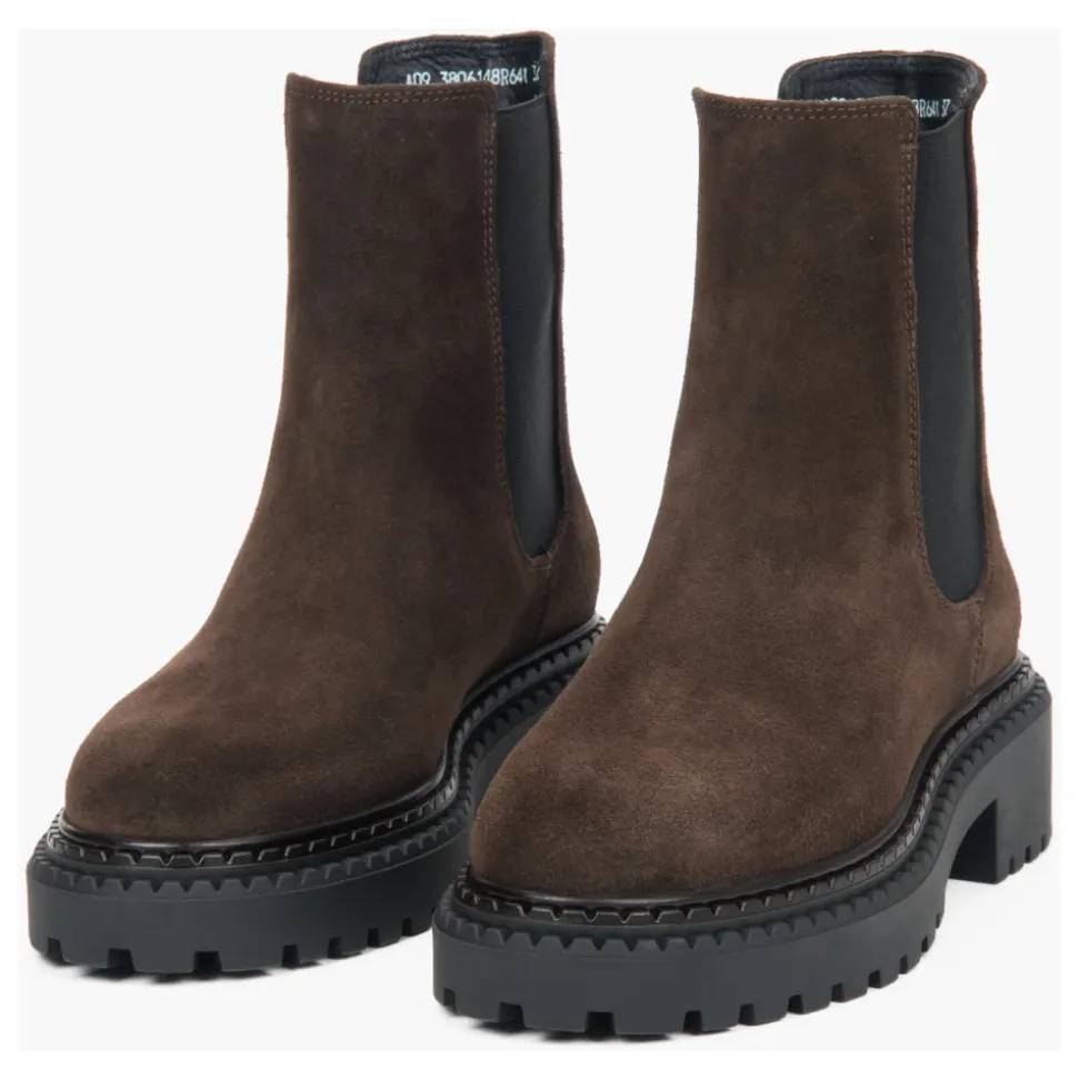 Damen Saddle Brown Platform Chelsea Boots aus echtem italienischem Velours