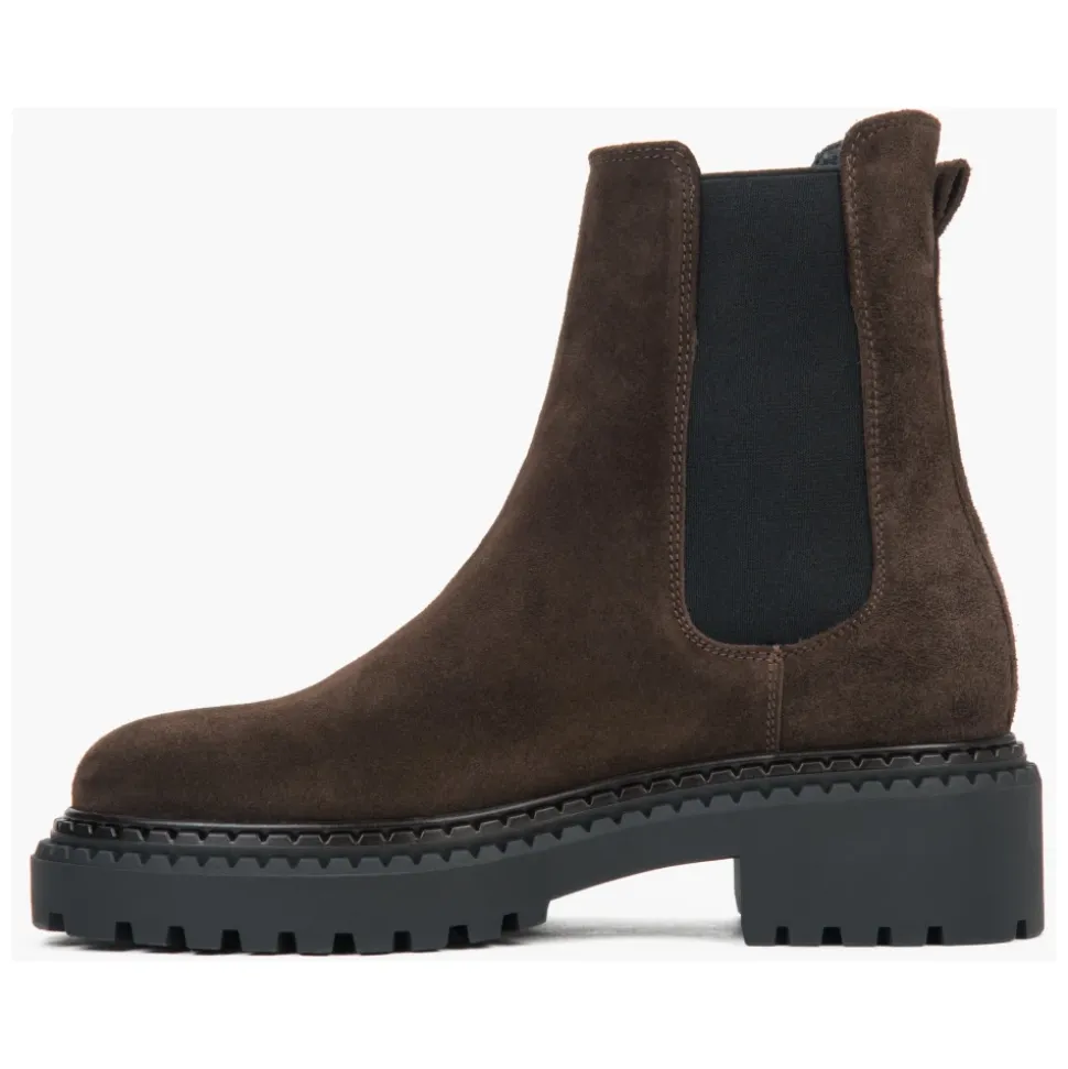 Damen Saddle Brown Platform Chelsea Boots aus echtem italienischem Velours